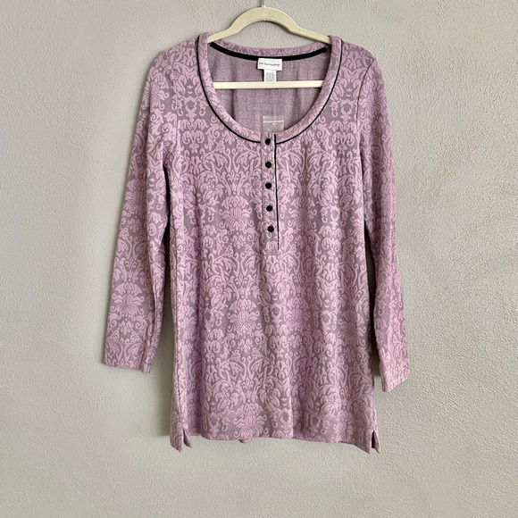 Soft Surroundings Tunic Top Small Oversized Purple Brocade Paisley Scoop Neck - Picture 1 of 8
